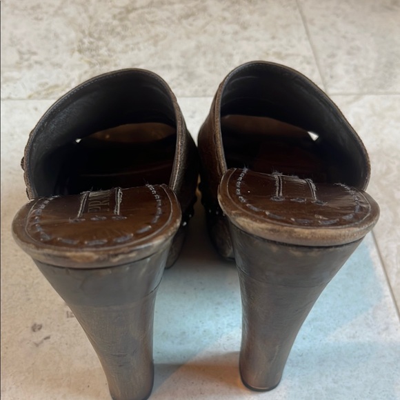 Prada Brown Leather Clogs Mules Sz 38.5 - Picture 4 of 8